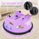 Purple 12V electric ride-on car with 360-degree spin, remote control, and LED lights for fun playtime adventures.